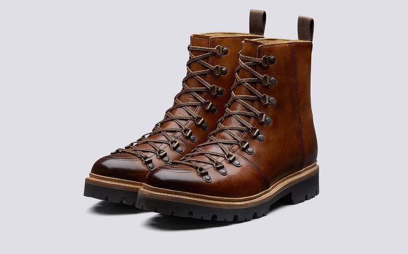 Grenson Brady Mens Hiker Boots - Brown Leather on Commando Sole BA3914